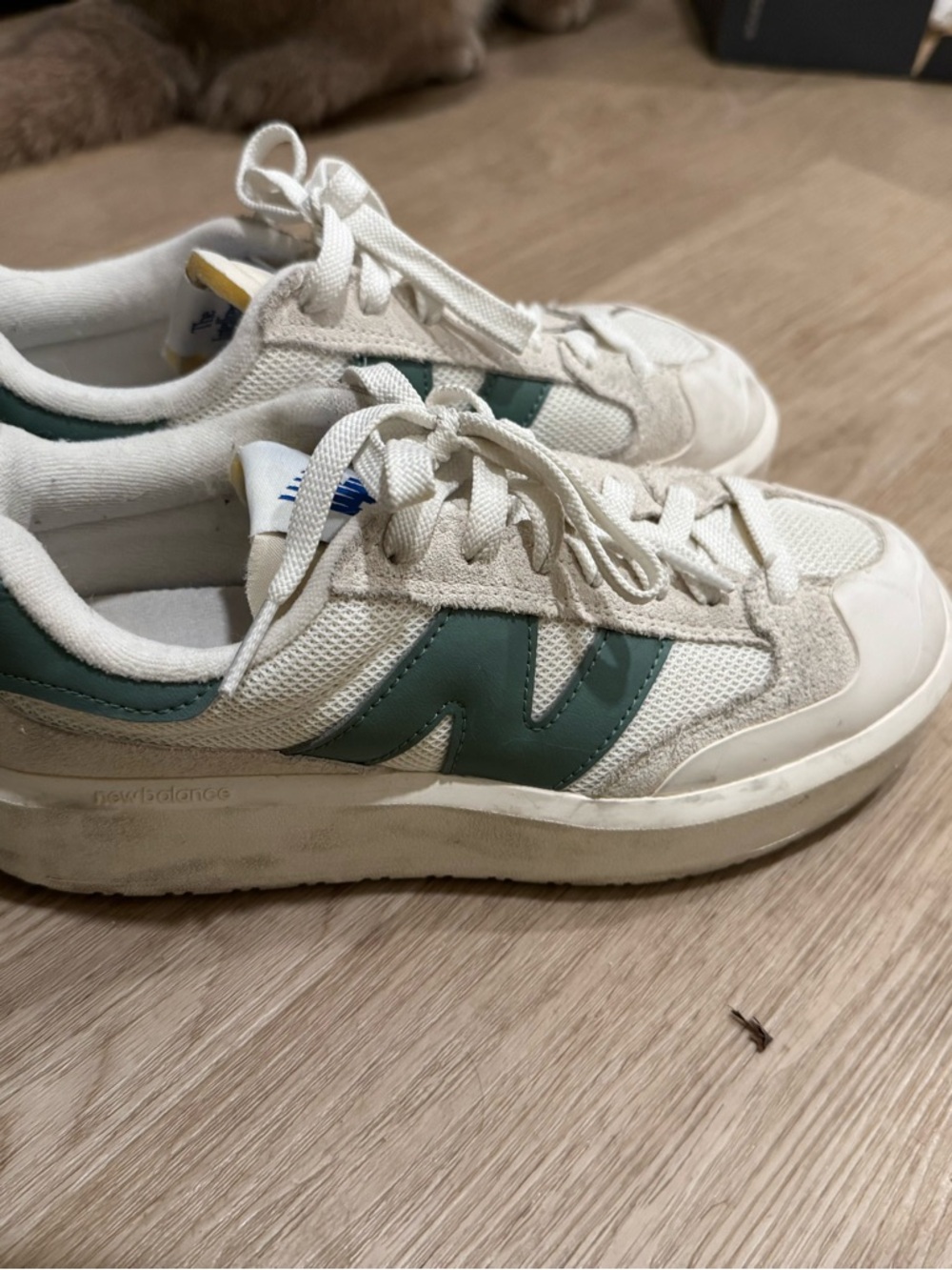 New Balance White and Green Low-Top Sneakers